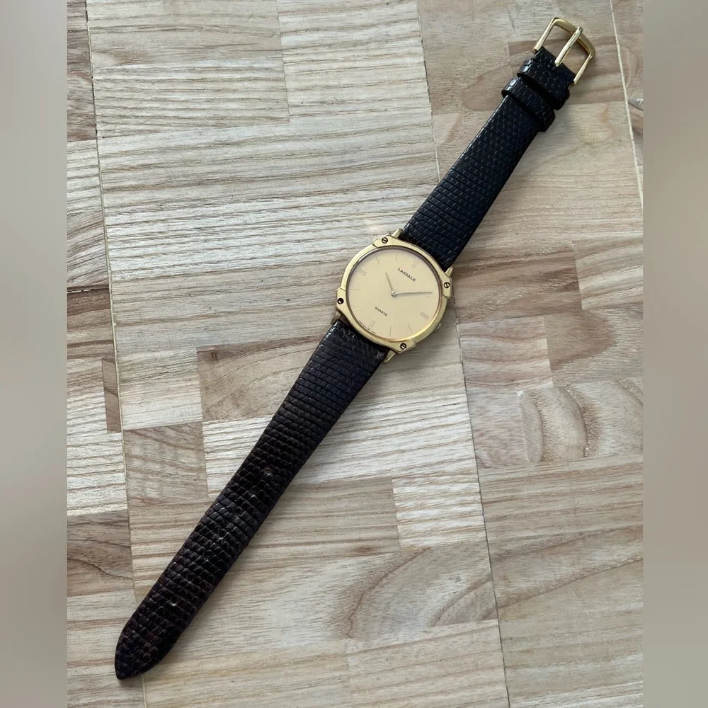 Lassale Super Rare Watch Hardy-Roma Leather Strap Gold-Tone Case, Dial, Hands